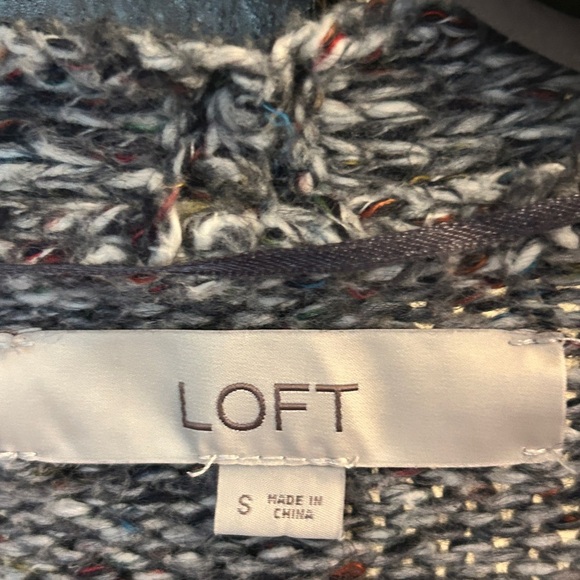 LOFT Gray Open-Front Cardigan Sweater Marled Gray Burgundy White Size Small - Picture 5 of 13